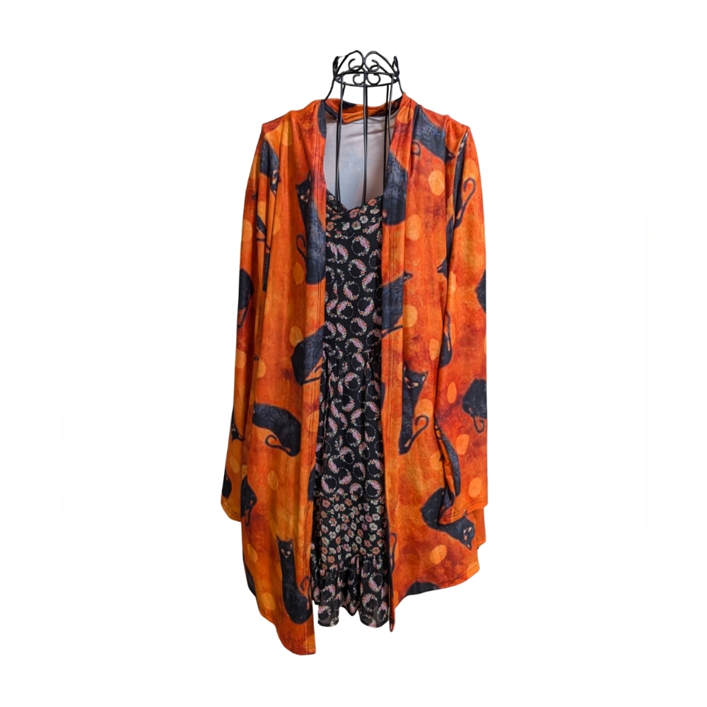 Spooky Season Orange & Black Cat Halloween Cardigan
